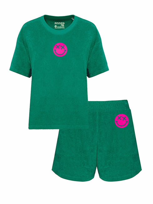 Smiley Neon Pink Velvet Terry Set | NOTE: Delivery time 5-7 business days